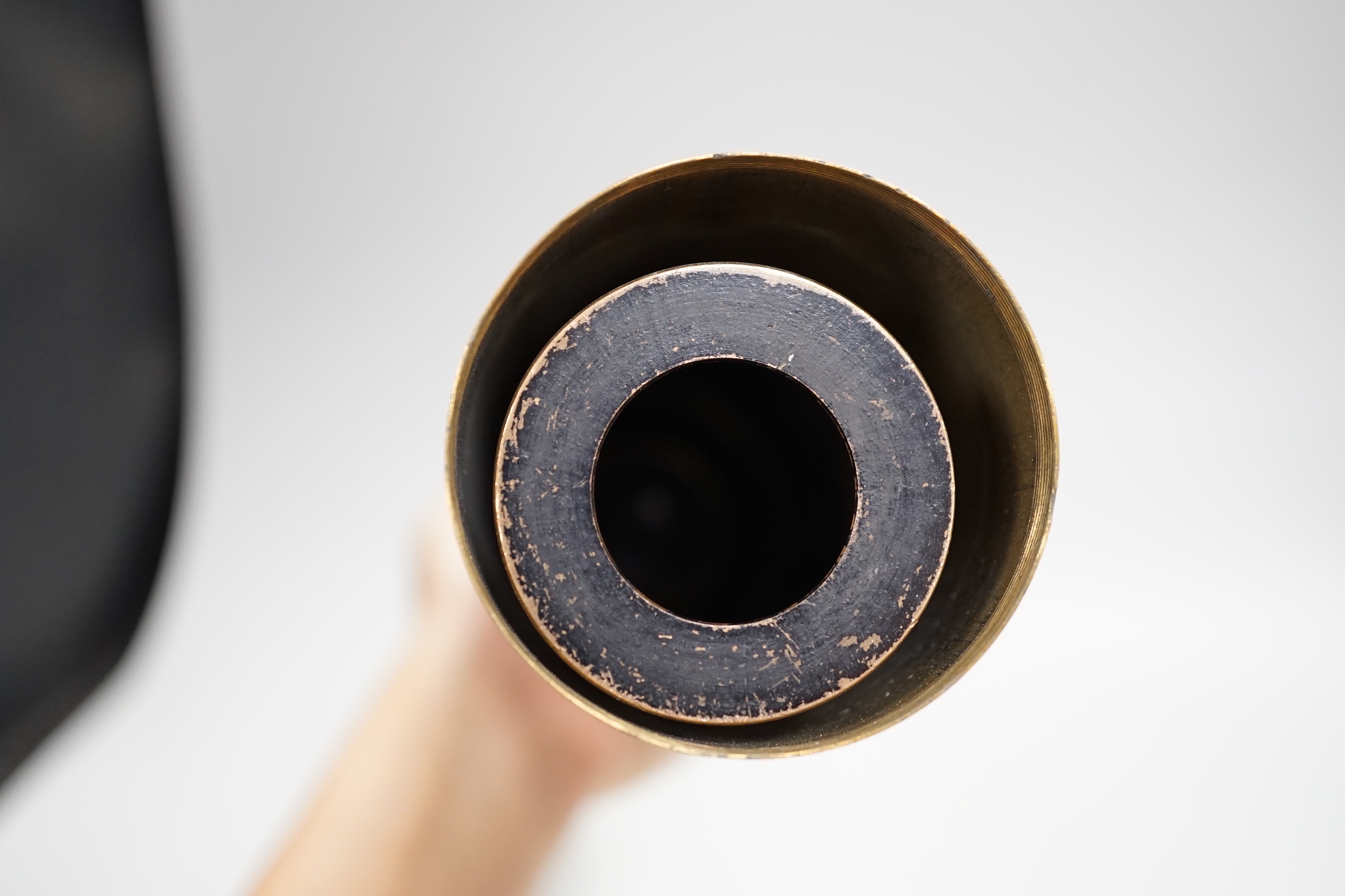 A Victorian two-draw brass telescope with leather cover to body by Mason of Dublin, 53cm when closed